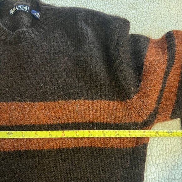 Vintage Structure Wool Sweater sz L Brown Orange Stripe Grunge Kurt Cobain Baggy - Picture 7 of 8